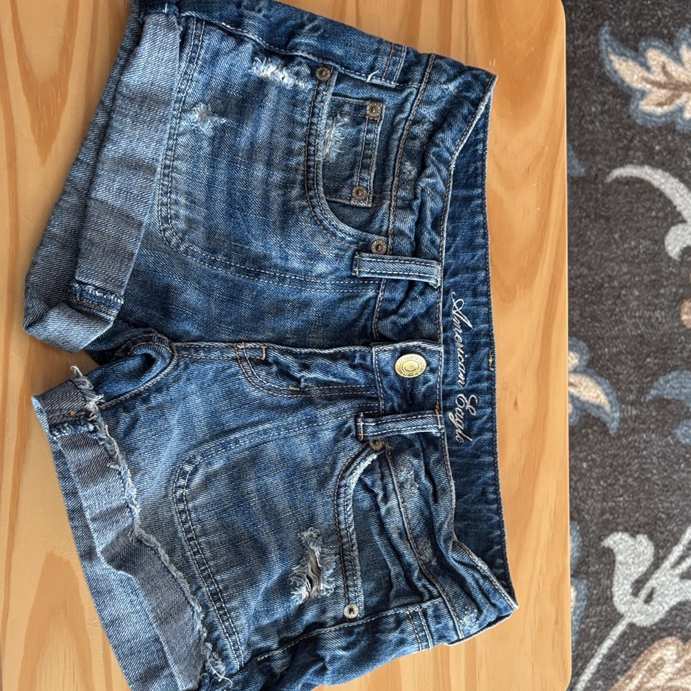 American Eagle Outfitters Distressed Dark Blue Denim Cutoff Shorts